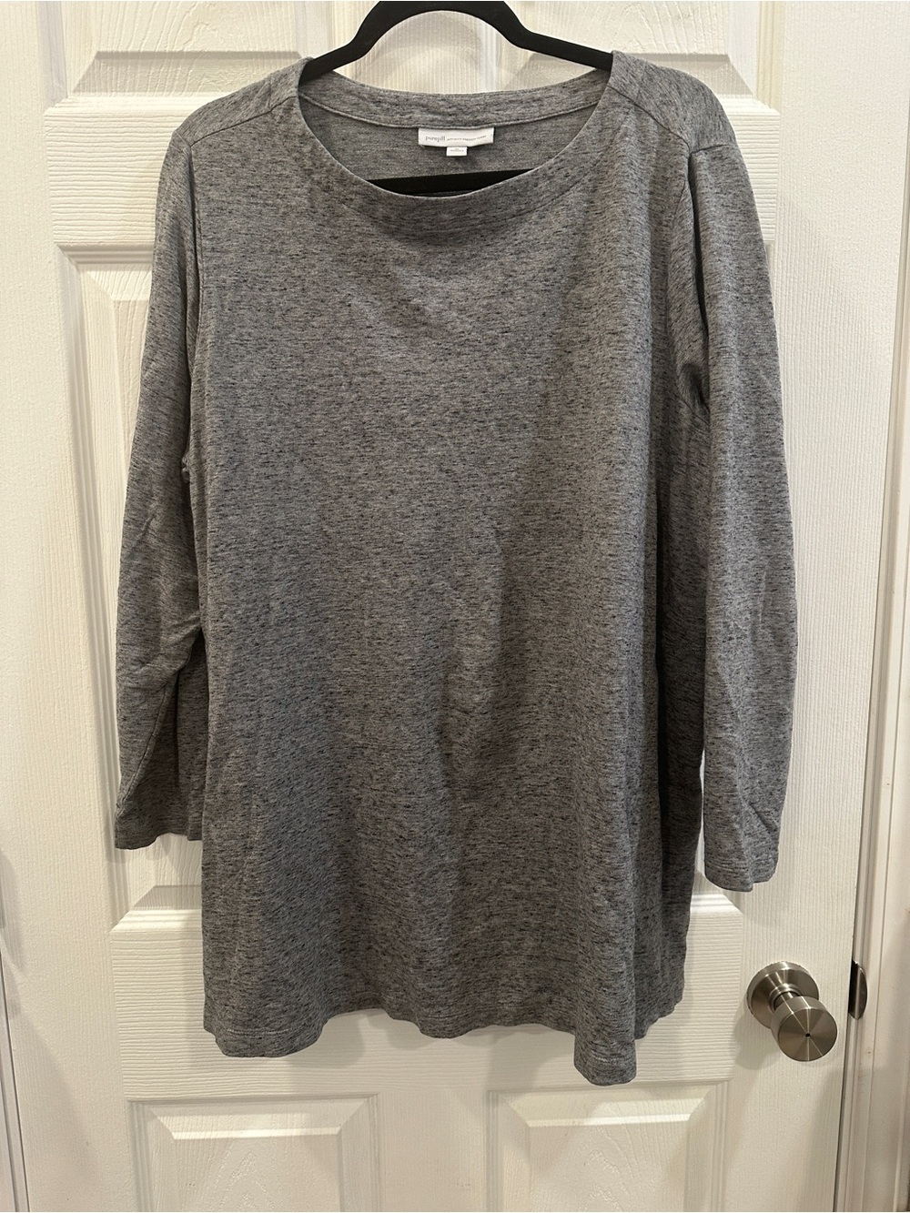 Purejill Affinity French Terry Top Crew Neck Gray 3/4 Sleeve Womens Plus 2X
